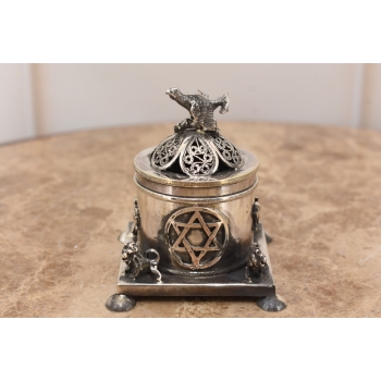 Szkatuła Myśliwska Bażant - Srebro 84 - Cukiernica Żydowska Antyczna